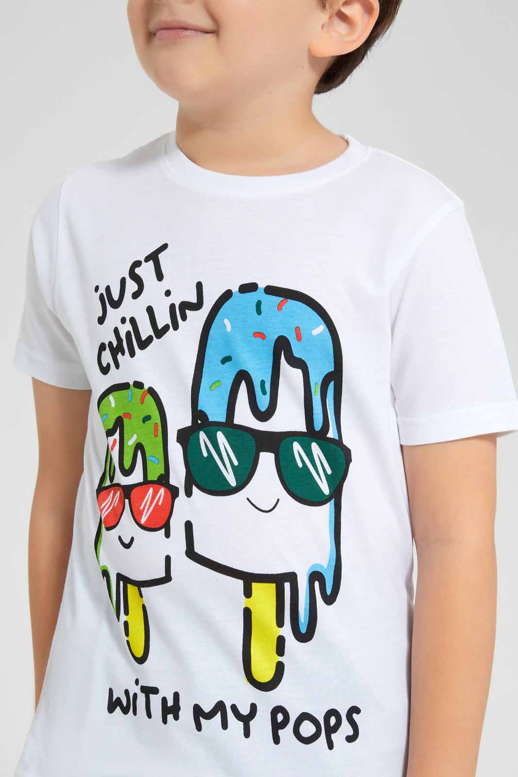 Redtag-White-Chilling-Chest-print-SS-T-Shirt-BOY-T-Shirts,-Category:T-Shirts,-Colour:White,-Deals:New-In,-Filter:Boys-(2-to-8-Yrs),-New-In-BOY-APL,-Non-Sale,-Section:Boys-(0-to-14Yrs),-TBL,-W22O-Boys-2 to 8 Years
