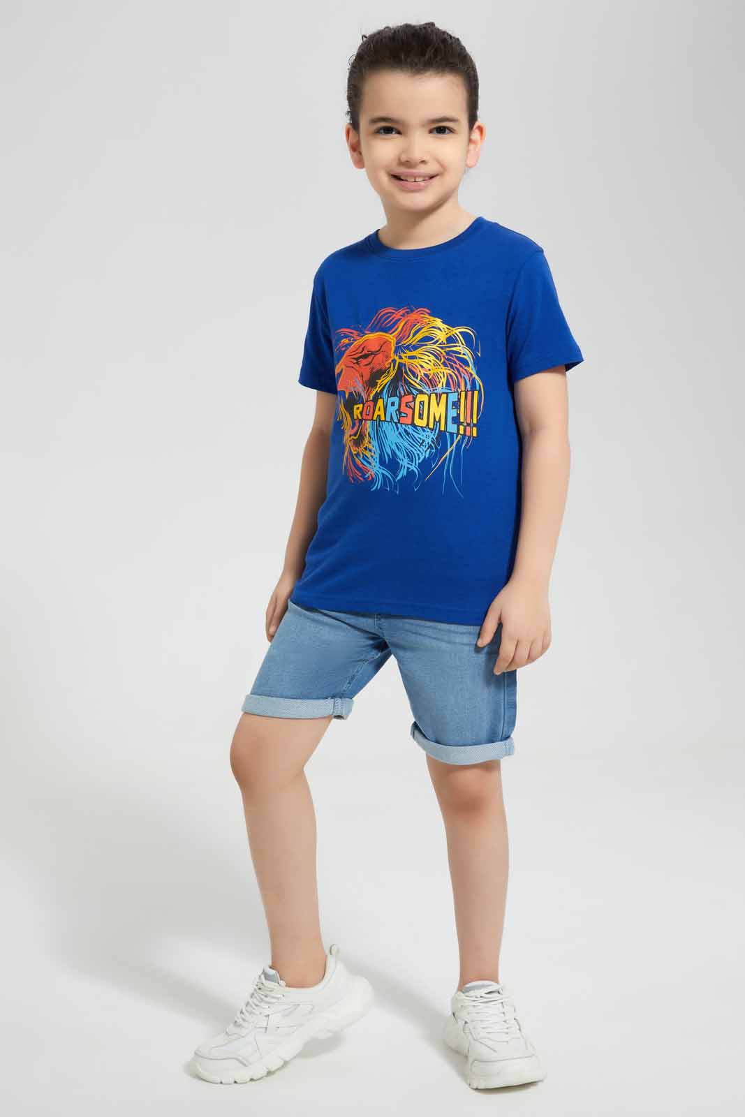 Redtag-Blue-Roar-Chest-print-SS-T-Shirt-BOY-T-Shirts,-Category:T-Shirts,-Colour:Blue,-Deals:New-In,-Filter:Boys-(2-to-8-Yrs),-New-In-BOY-APL,-Non-Sale,-Section:Boys-(0-to-14Yrs),-TBL,-W22O-Boys-2 to 8 Years