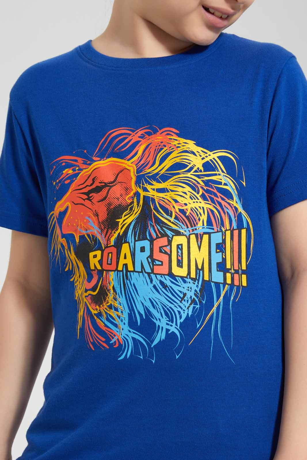 Redtag-Blue-Roar-Chest-print-SS-T-Shirt-BOY-T-Shirts,-Category:T-Shirts,-Colour:Blue,-Deals:New-In,-Filter:Boys-(2-to-8-Yrs),-New-In-BOY-APL,-Non-Sale,-Section:Boys-(0-to-14Yrs),-TBL,-W22O-Boys-2 to 8 Years