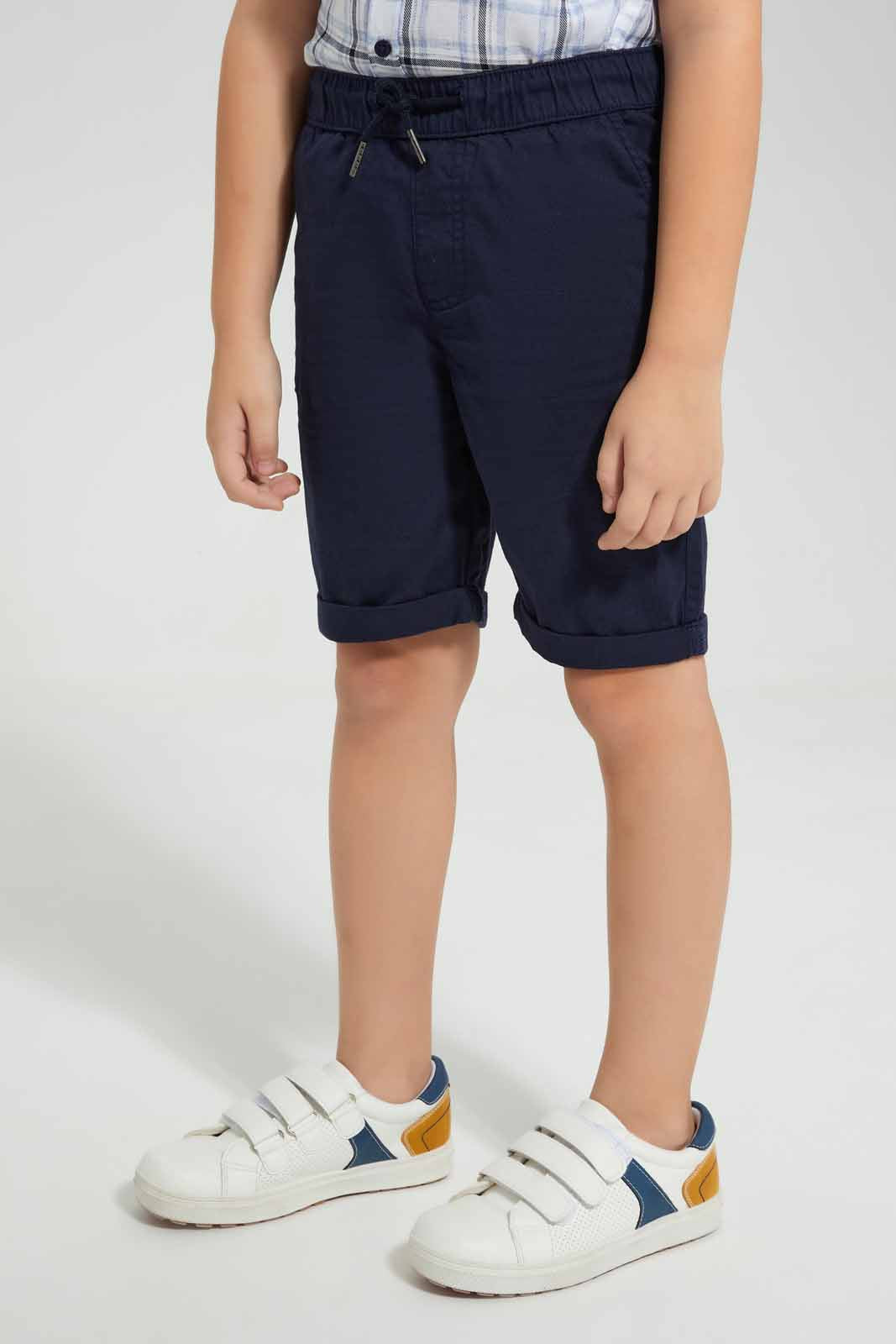 Redtag-Blue-Hlannel-Check-Shirt-With-Bow-And-Short-Set-BOY-Sets,-Category:Sets,-Colour:Blue,-Deals:New-In,-EID,-Filter:Boys-(2-to-8-Yrs),-New-In-BOY-APL,-Non-Sale,-Section:Boys-(0-to-14Yrs),-W22O-Boys-2 to 8 Years