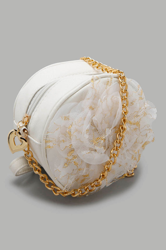 Redtag-White-Floral-Embellished-Cross-Body-Bag-Category:Bags,-Colour:White,-Filter:Girls-Accessories,-GIR-Bags,-New-In,-New-In-GIR-ACC,-Non-Sale,-Section:Girls-(0-to-14Yrs),-W22O-Girls-