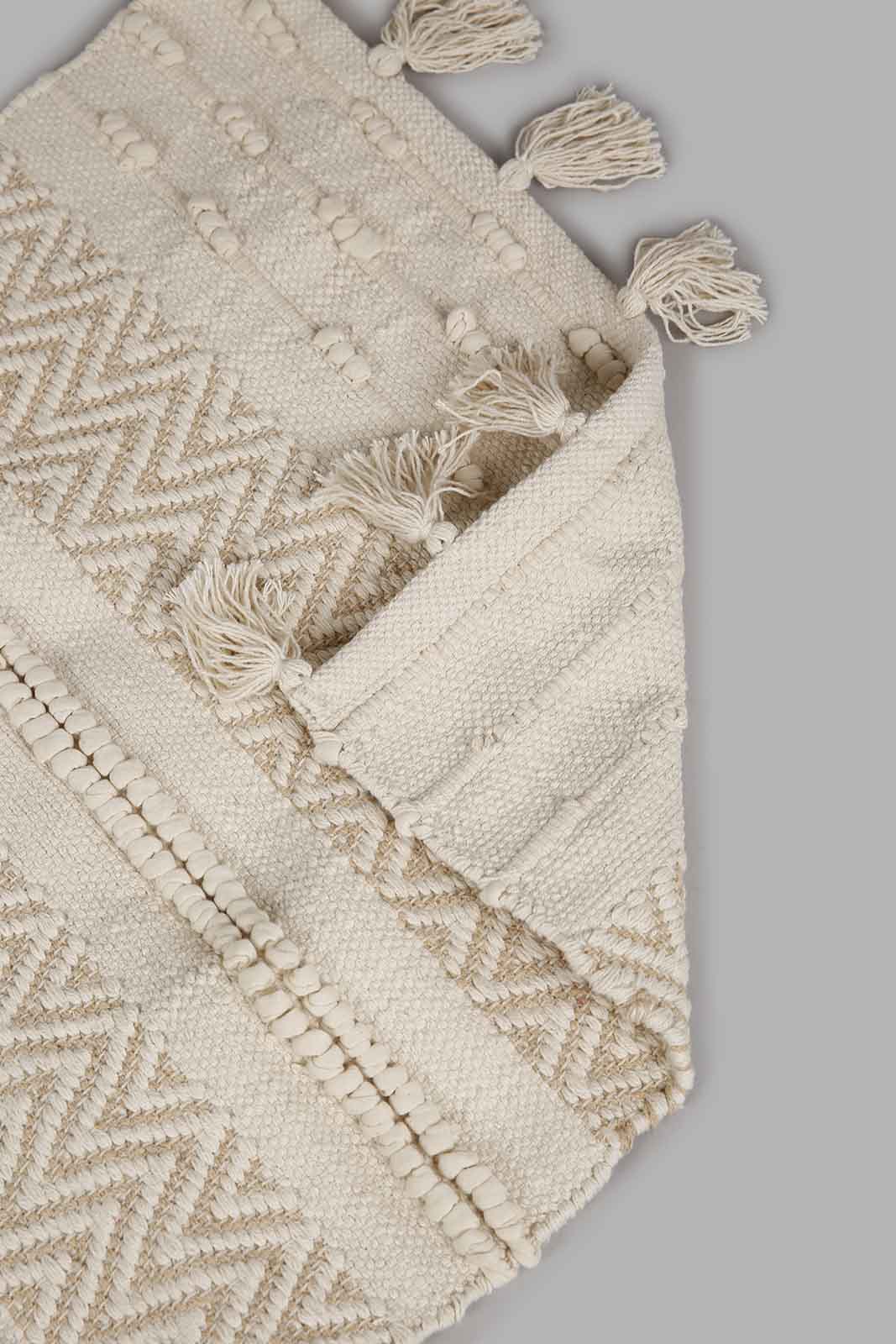 Redtag-White-Boho-Pattern-Dhurrie-With-Tassel-Category:Rugs,-Colour:White,-Deals:New-In,-Elsa,-Filter:Home-Decor,-HMW-HOM-Rugs-&-Door-Mats,-New-In-HMW-HOM,-Non-Sale,-Section:Homewares,-W22A-Home-Decor-