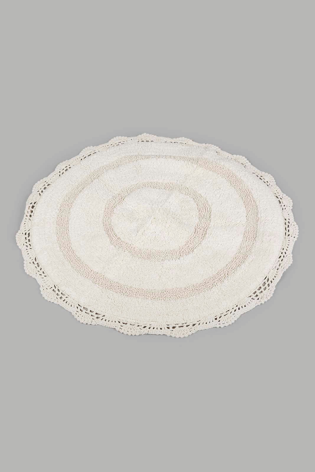 Redtag-White-Cotton-Tufted-Crochet-Round-Dhurrie-Category:Rugs,-Colour:White,-Deals:New-In,-Filter:Home-Decor,-Harmony,-HMW-HOM-Rugs-&-Door-Mats,-New-In-HMW-HOM,-Non-Sale,-Section:Homewares,-W22A-Home-Decor-
