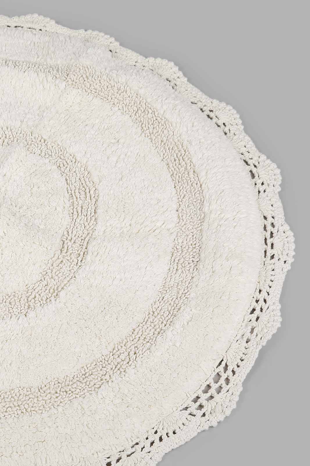 Redtag-White-Cotton-Tufted-Crochet-Round-Dhurrie-Category:Rugs,-Colour:White,-Deals:New-In,-Filter:Home-Decor,-Harmony,-HMW-HOM-Rugs-&-Door-Mats,-New-In-HMW-HOM,-Non-Sale,-Section:Homewares,-W22A-Home-Decor-
