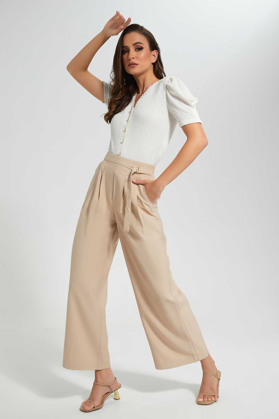Beige Wide Leg Trouser For Women