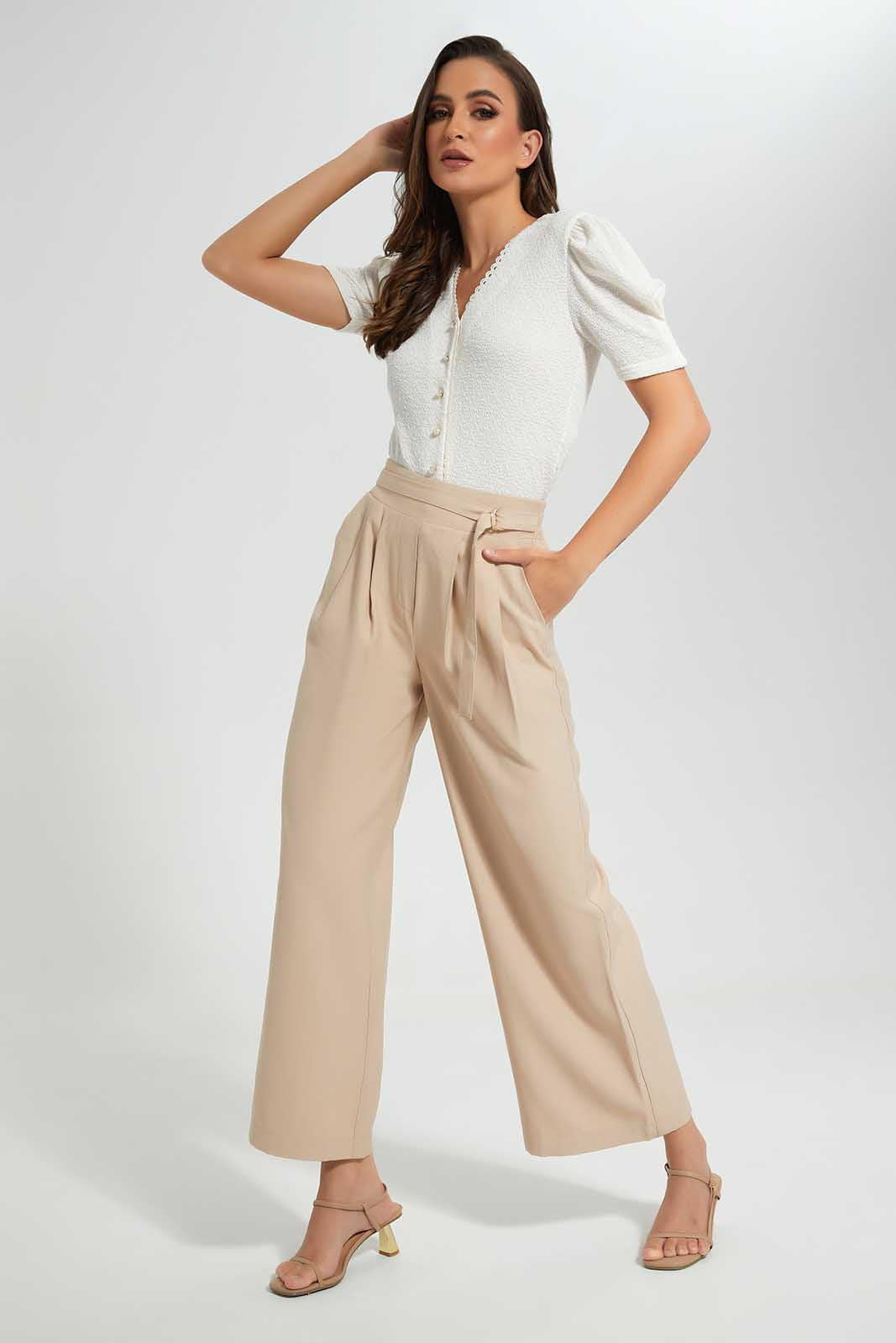 Beige Wide Leg Trouser For Women