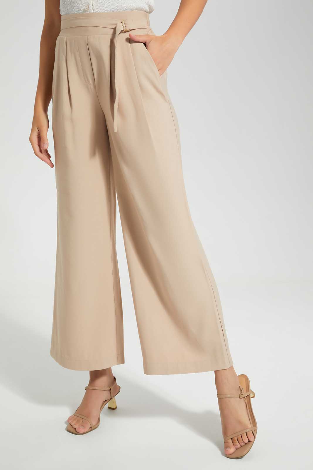 Beige Wide Leg Trouser For Women