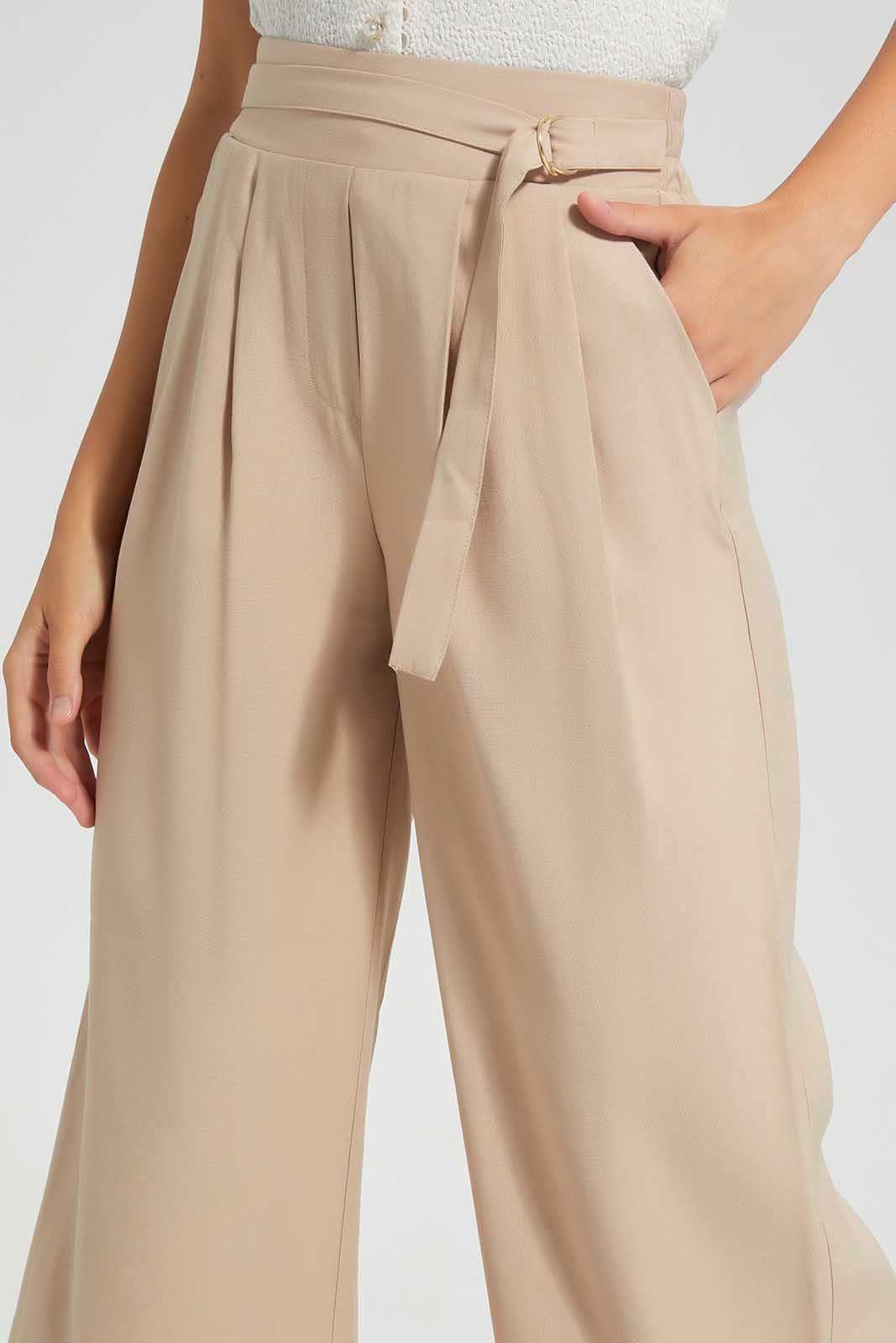 Beige Wide Leg Trouser For Women