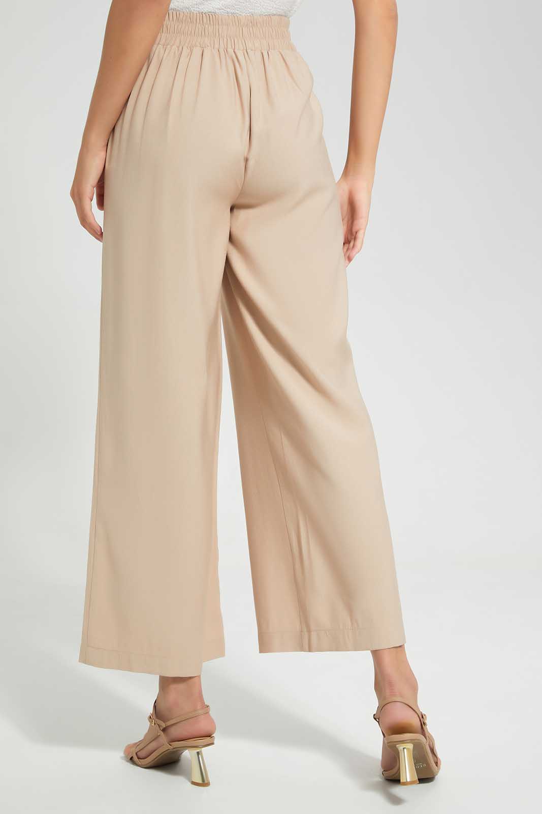 Beige Wide Leg Trouser For Women