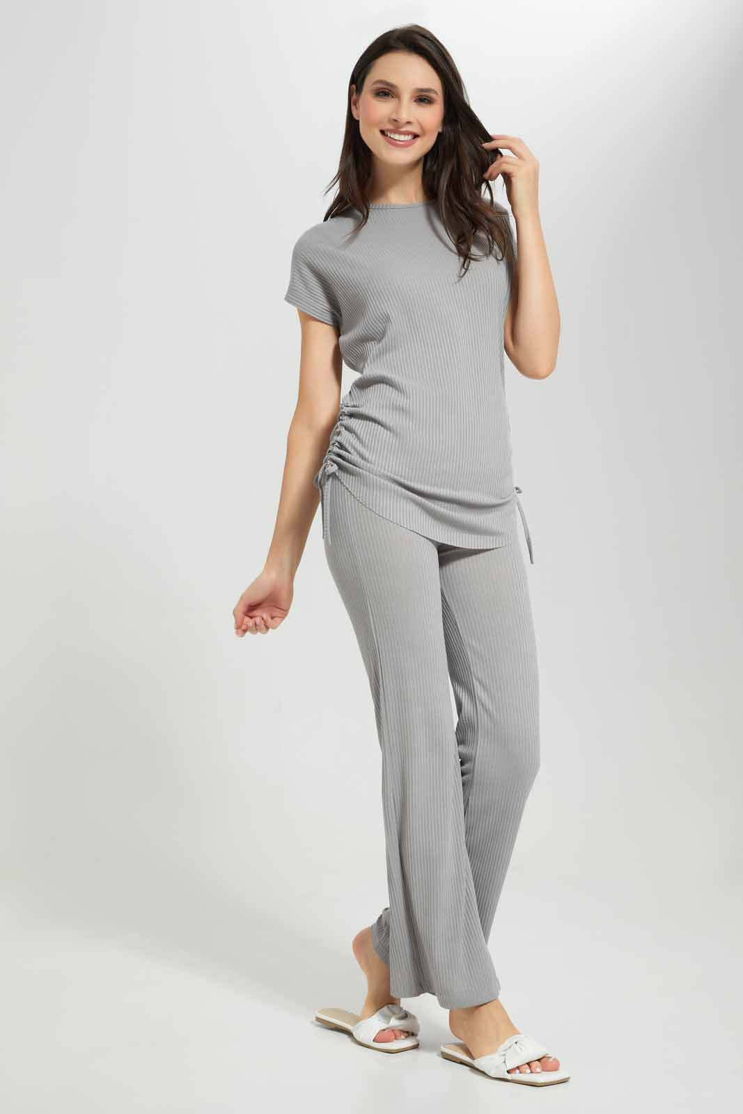 Redtag-Women-Gery-Shirred-Lounge-T-Shirt-Category:T-Shirts,-Colour:Grey,-Deals:New-In,-Filter:Women's-Clothing,-New-In-Women-APL,-Non-Sale,-S22C,-Section:Women,-Women-T-Shirts-Women's-