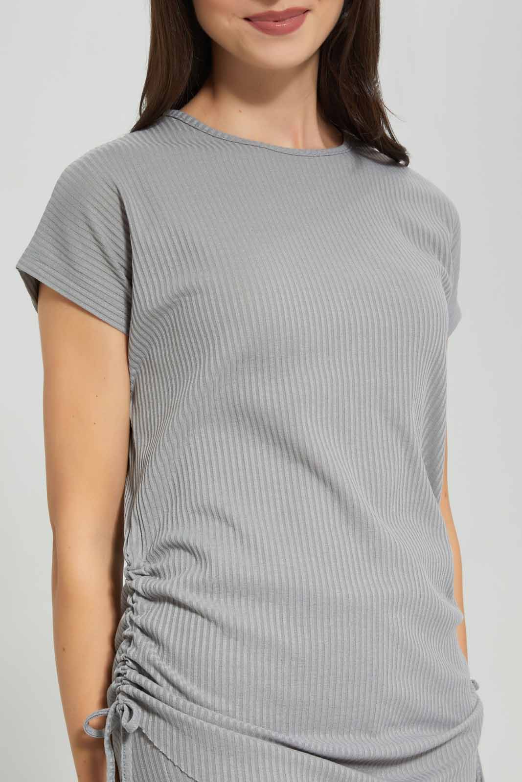 Redtag-Women-Gery-Shirred-Lounge-T-Shirt-Category:T-Shirts,-Colour:Grey,-Deals:New-In,-Filter:Women's-Clothing,-New-In-Women-APL,-Non-Sale,-S22C,-Section:Women,-Women-T-Shirts-Women's-