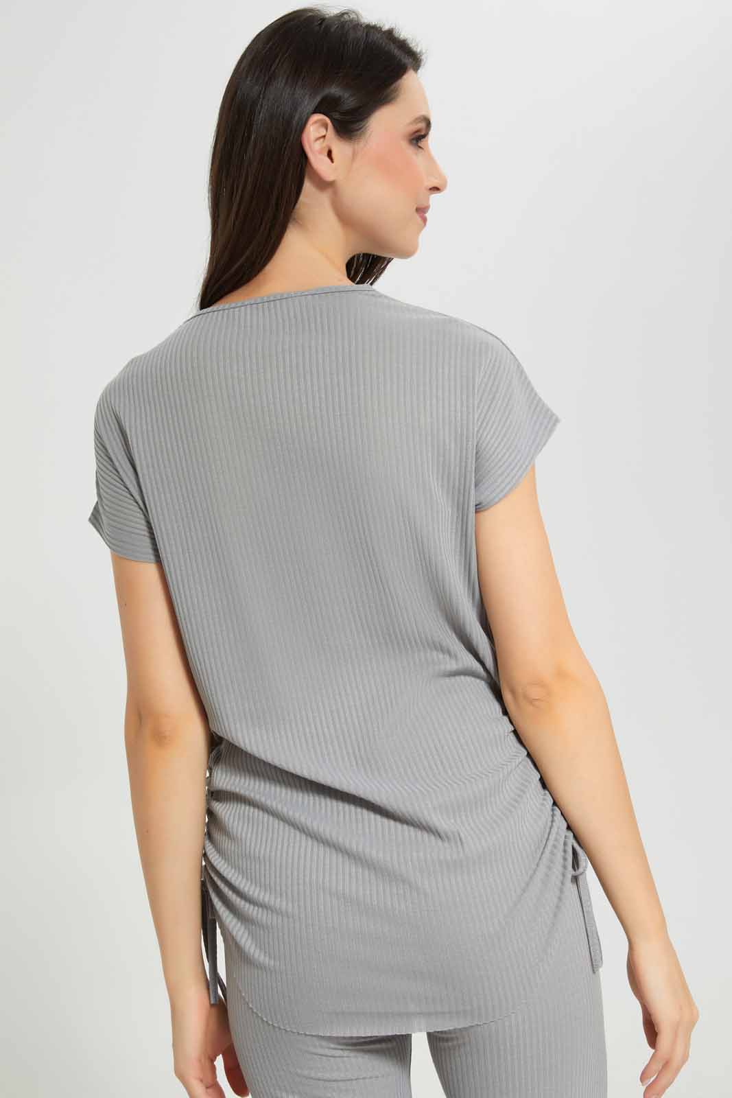 Redtag-Women-Gery-Shirred-Lounge-T-Shirt-Category:T-Shirts,-Colour:Grey,-Deals:New-In,-Filter:Women's-Clothing,-New-In-Women-APL,-Non-Sale,-S22C,-Section:Women,-Women-T-Shirts-Women's-