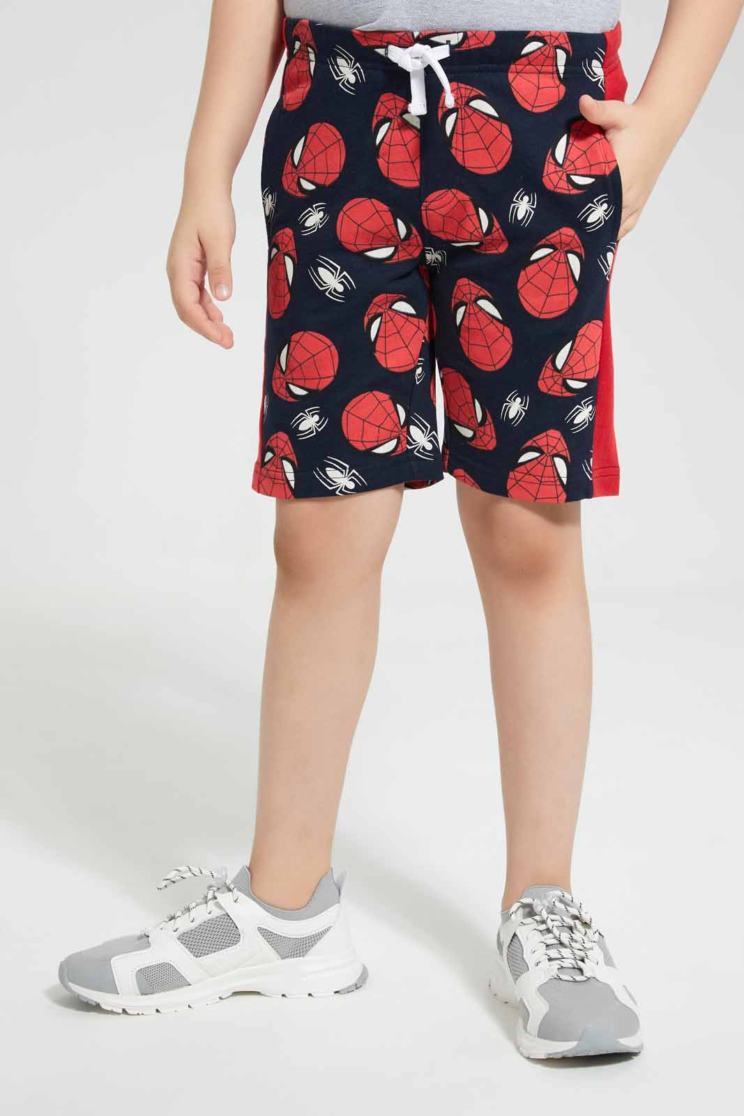 Redtag-Navy-Spiderman-Printed-Elasticated-Waist-Shorts-BOY-Shorts,-Category:Shorts,-CHR,-Colour:Navy,-Deals:New-In,-Filter:Boys-(2-to-8-Yrs),-New-In-BOY-APL,-Non-Sale,-Section:Boys-(0-to-14Yrs),-TBL,-W22O-Boys-2 to 8 Years