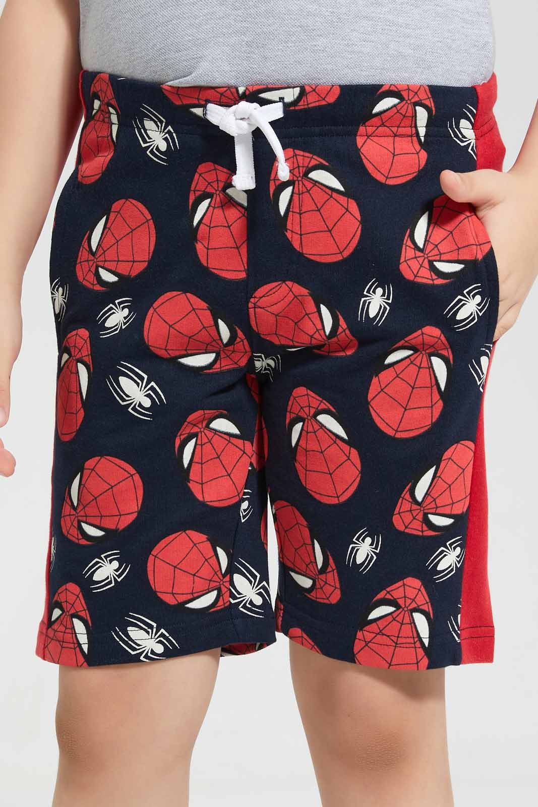 Redtag-Navy-Spiderman-Printed-Elasticated-Waist-Shorts-BOY-Shorts,-Category:Shorts,-CHR,-Colour:Navy,-Deals:New-In,-Filter:Boys-(2-to-8-Yrs),-New-In-BOY-APL,-Non-Sale,-Section:Boys-(0-to-14Yrs),-TBL,-W22O-Boys-2 to 8 Years