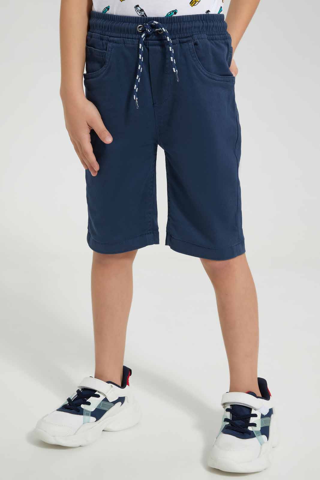 Redtag-Navy-5-Pocket-Western-Elasticated-Waist-Short-BOY-Shorts,-Category:Shorts,-Colour:Navy,-Deals:New-In,-Filter:Boys-(2-to-8-Yrs),-New-In-BOY-APL,-Non-Sale,-Section:Boys-(0-to-14Yrs),-VLM,-W22O-Boys-2 to 8 Years
