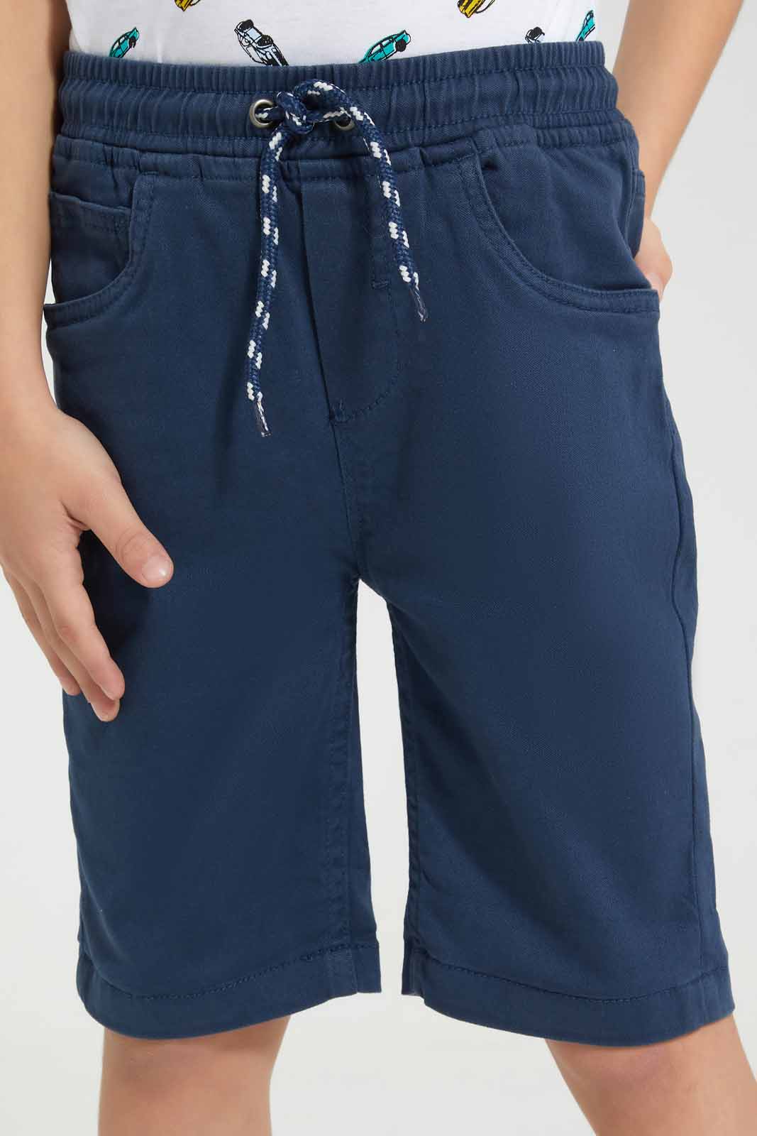 Redtag-Navy-5-Pocket-Western-Elasticated-Waist-Short-BOY-Shorts,-Category:Shorts,-Colour:Navy,-Deals:New-In,-Filter:Boys-(2-to-8-Yrs),-New-In-BOY-APL,-Non-Sale,-Section:Boys-(0-to-14Yrs),-VLM,-W22O-Boys-2 to 8 Years