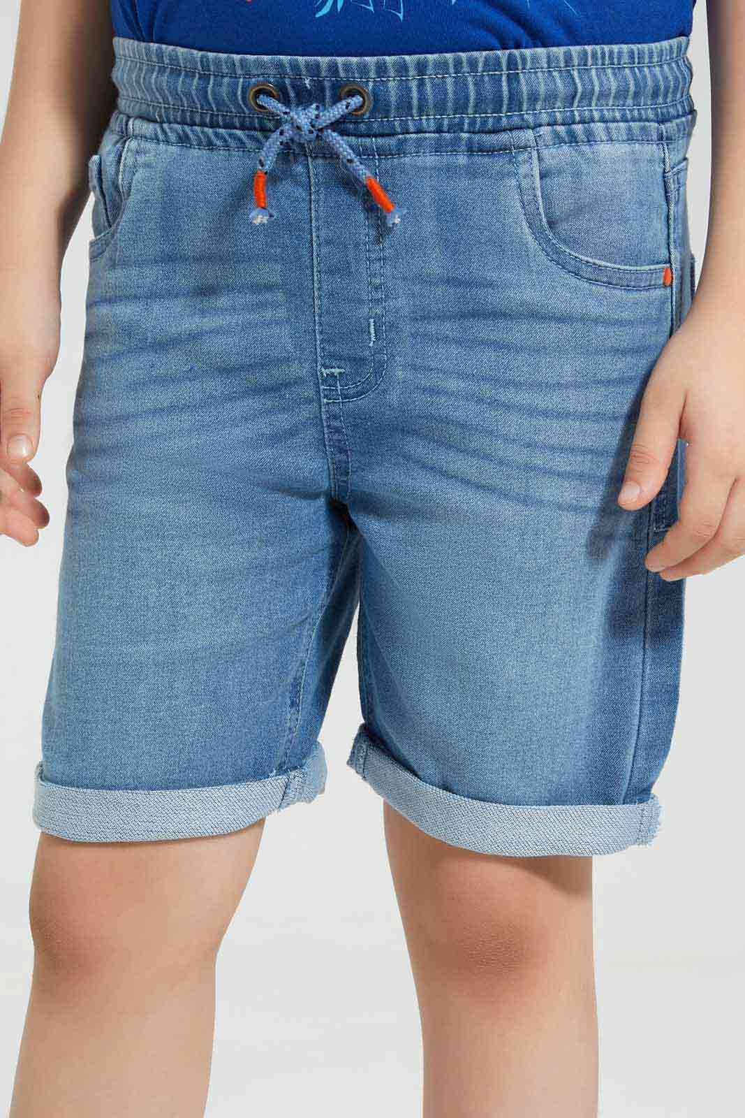 Redtag-Lightwash-Knit-Denim-Elasticated-Waist-Shorts-BOY-Shorts,-Category:Shorts,-Colour:Light-Wash,-Deals:New-In,-Filter:Boys-(2-to-8-Yrs),-New-In-BOY-APL,-Non-Sale,-Section:Boys-(0-to-14Yrs),-TBL,-W22O-Boys-2 to 8 Years