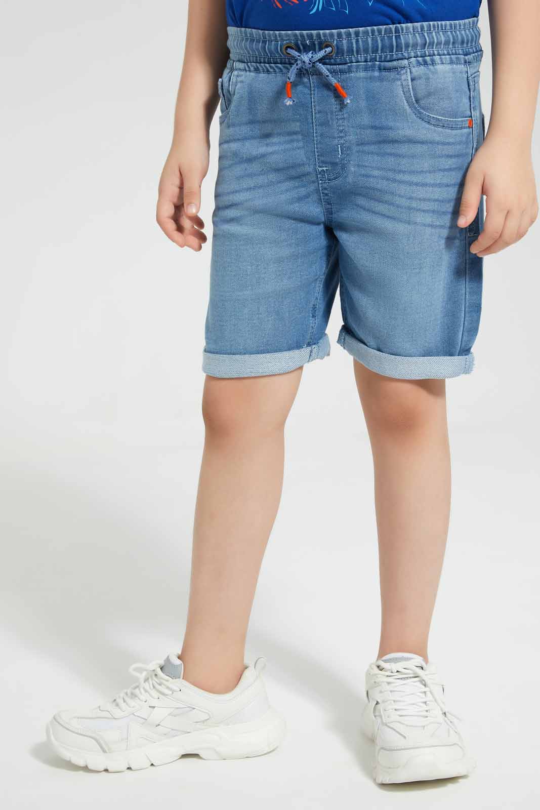 Redtag-Lightwash-Knit-Denim-Elasticated-Waist-Shorts-BOY-Shorts,-Category:Shorts,-Colour:Light-Wash,-Deals:New-In,-Filter:Boys-(2-to-8-Yrs),-New-In-BOY-APL,-Non-Sale,-Section:Boys-(0-to-14Yrs),-TBL,-W22O-Boys-2 to 8 Years