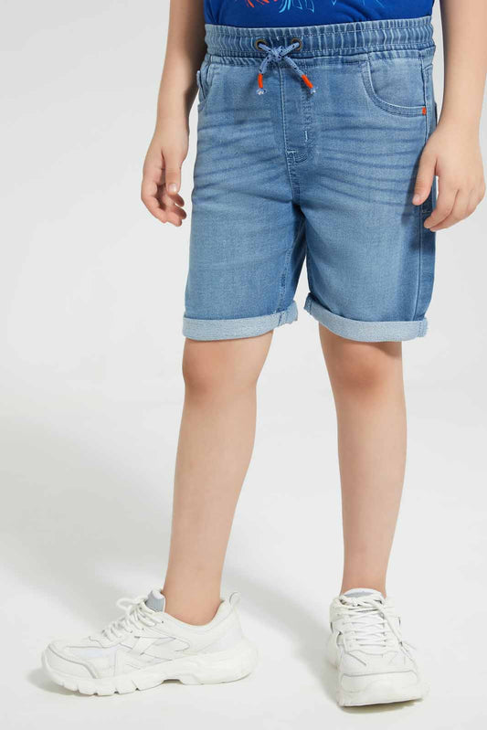 Redtag-Lightwash-Knit-Denim-Elasticated-Waist-Shorts-BOY-Shorts,-Category:Shorts,-Colour:Light-Wash,-Deals:New-In,-Filter:Boys-(2-to-8-Yrs),-New-In-BOY-APL,-Non-Sale,-Section:Boys-(0-to-14Yrs),-TBL,-W22O-Boys-2 to 8 Years