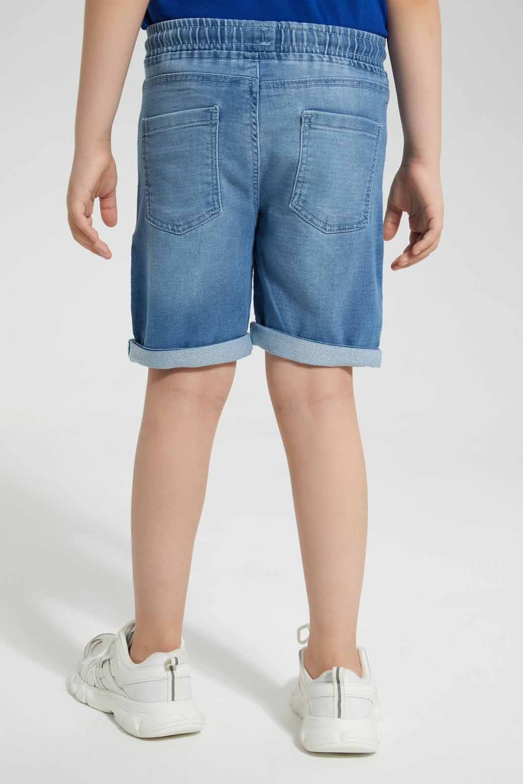 Redtag-Lightwash-Knit-Denim-Elasticated-Waist-Shorts-BOY-Shorts,-Category:Shorts,-Colour:Light-Wash,-Deals:New-In,-Filter:Boys-(2-to-8-Yrs),-New-In-BOY-APL,-Non-Sale,-Section:Boys-(0-to-14Yrs),-TBL,-W22O-Boys-2 to 8 Years