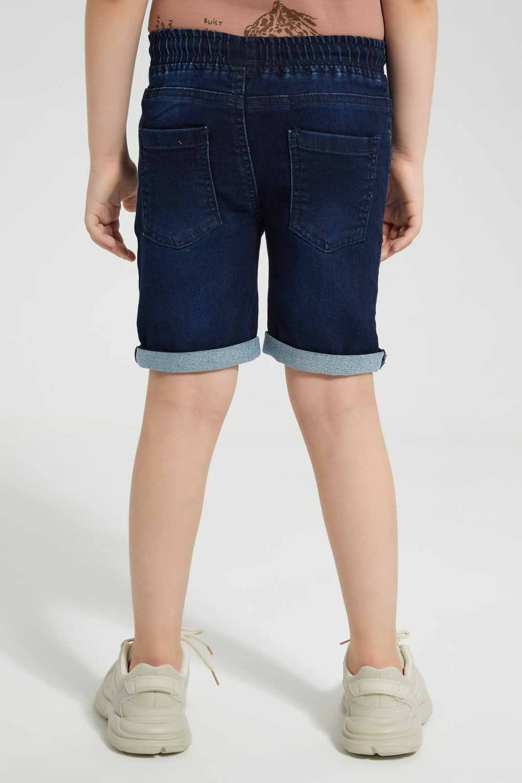Redtag-Dark-Wash-Knit-Denim-Elasticated-Waist-Shorts-BOY-Shorts,-Category:Shorts,-Colour:Dark-Wash,-Deals:New-In,-Filter:Boys-(2-to-8-Yrs),-New-In-BOY-APL,-Non-Sale,-Section:Boys-(0-to-14Yrs),-TBL,-W22O-Boys-2 to 8 Years