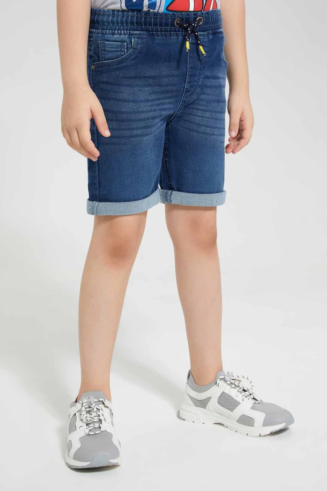 Redtag-Mid-Wash-Knit-Denim-Elasticated-Waist-Shorts-BOY-Shorts,-Category:Shorts,-Colour:Blue,-Deals:New-In,-Filter:Boys-(2-to-8-Yrs),-New-In-BOY-APL,-Non-Sale,-Section:Boys-(0-to-14Yrs),-TBL,-W22O-Boys-2 to 8 Years