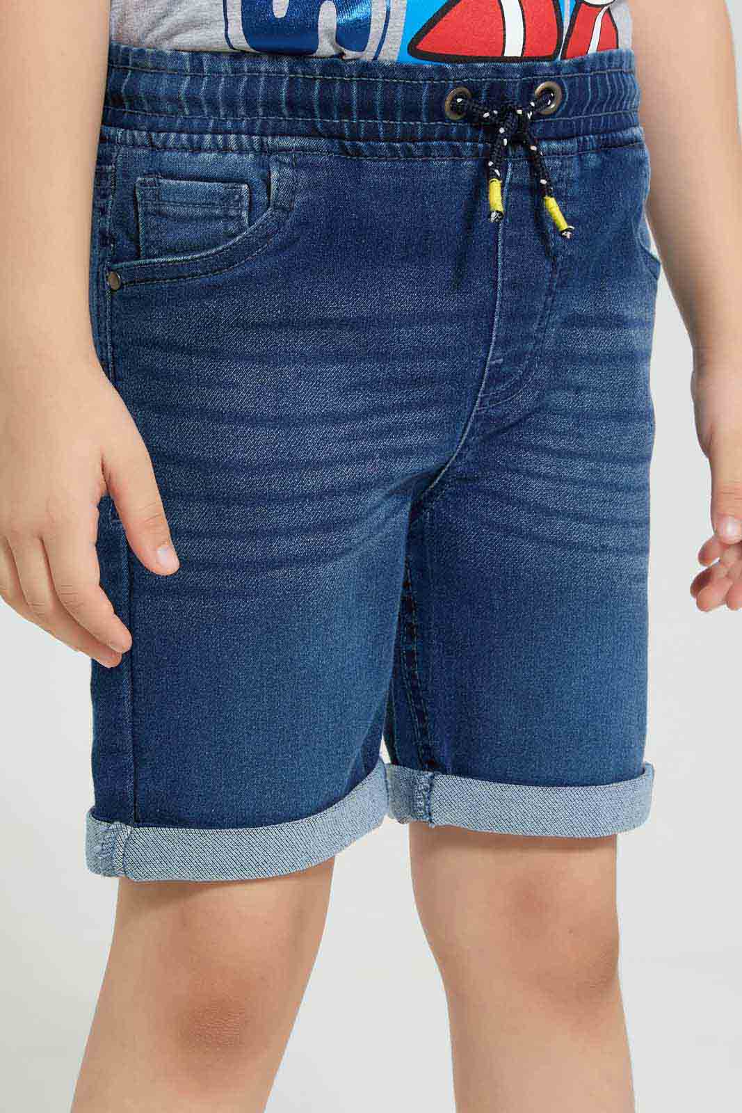 Redtag-Mid-Wash-Knit-Denim-Elasticated-Waist-Shorts-BOY-Shorts,-Category:Shorts,-Colour:Blue,-Deals:New-In,-Filter:Boys-(2-to-8-Yrs),-New-In-BOY-APL,-Non-Sale,-Section:Boys-(0-to-14Yrs),-TBL,-W22O-Boys-2 to 8 Years