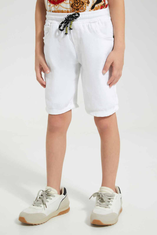 Redtag-White-Knit-Denim-Elasticated-Waist-Shorts-BOY-Shorts,-Category:Shorts,-Colour:White,-Deals:New-In,-Filter:Boys-(2-to-8-Yrs),-New-In-BOY-APL,-Non-Sale,-Section:Boys-(0-to-14Yrs),-TBL,-W22O-Boys-2 to 8 Years