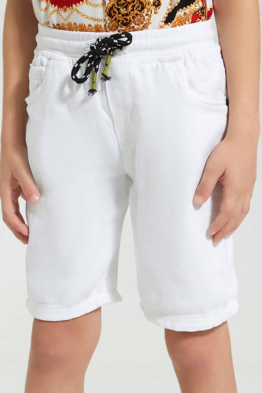 Redtag-White-Knit-Denim-Elasticated-Waist-Shorts-BOY-Shorts,-Category:Shorts,-Colour:White,-Deals:New-In,-Filter:Boys-(2-to-8-Yrs),-New-In-BOY-APL,-Non-Sale,-Section:Boys-(0-to-14Yrs),-TBL,-W22O-Boys-2 to 8 Years
