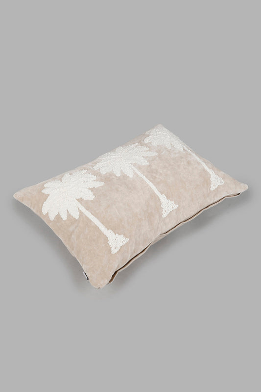 Redtag-Beige-Palm-Design-Embroidered-Cushion-Category:Cushions,-Colour:Beige,-Deals:New-In,-Elsa,-Filter:Home-Bedroom,-HMW-BED-Cushions,-New-In-HMW-BED,-Non-Sale,-Section:Homewares,-W22O-Home-Bedroom-