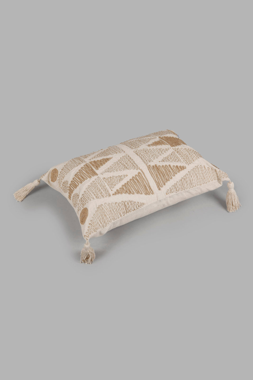 Redtag-Beige-Sustainable-Handwoven-Cushion-With-Tassel-Category:Cushions,-Colour:Beige,-Deals:New-In,-Elsa,-Filter:Home-Bedroom,-HMW-BED-Cushions,-New-In-HMW-BED,-Non-Sale,-Section:Homewares,-W22O-Home-Bedroom-