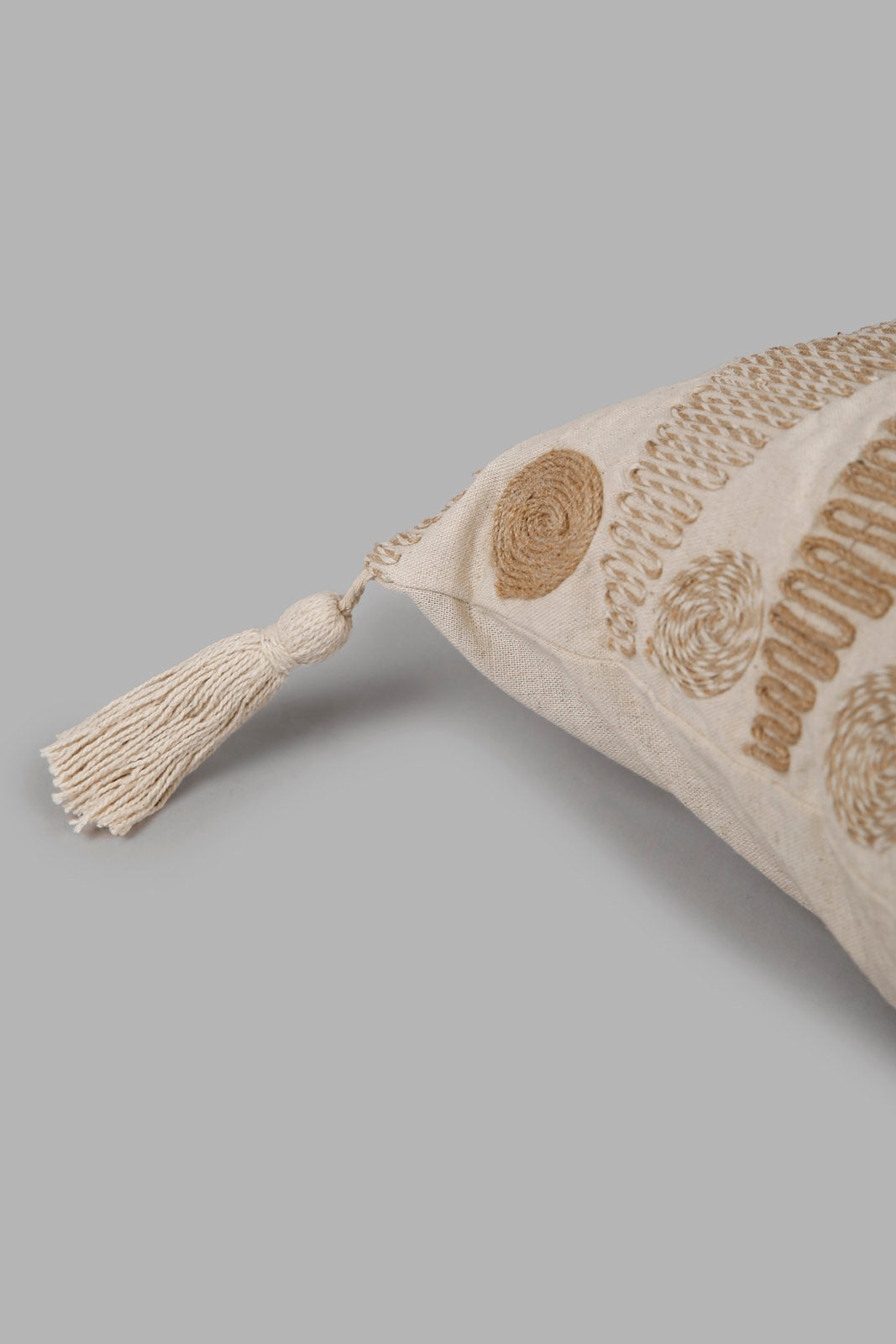 Redtag-Beige-Sustainable-Handwoven-Cushion-With-Tassel-Category:Cushions,-Colour:Beige,-Deals:New-In,-Elsa,-Filter:Home-Bedroom,-HMW-BED-Cushions,-New-In-HMW-BED,-Non-Sale,-Section:Homewares,-W22O-Home-Bedroom-