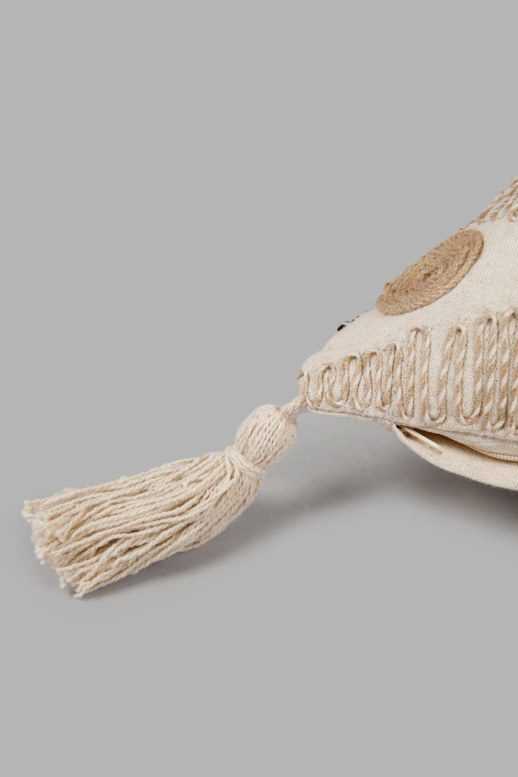 Redtag-Beige-Sustainable-Handwoven-Cushion-With-Tassel-Category:Cushions,-Colour:Beige,-Deals:New-In,-Elsa,-Filter:Home-Bedroom,-HMW-BED-Cushions,-New-In-HMW-BED,-Non-Sale,-Section:Homewares,-W22O-Home-Bedroom-