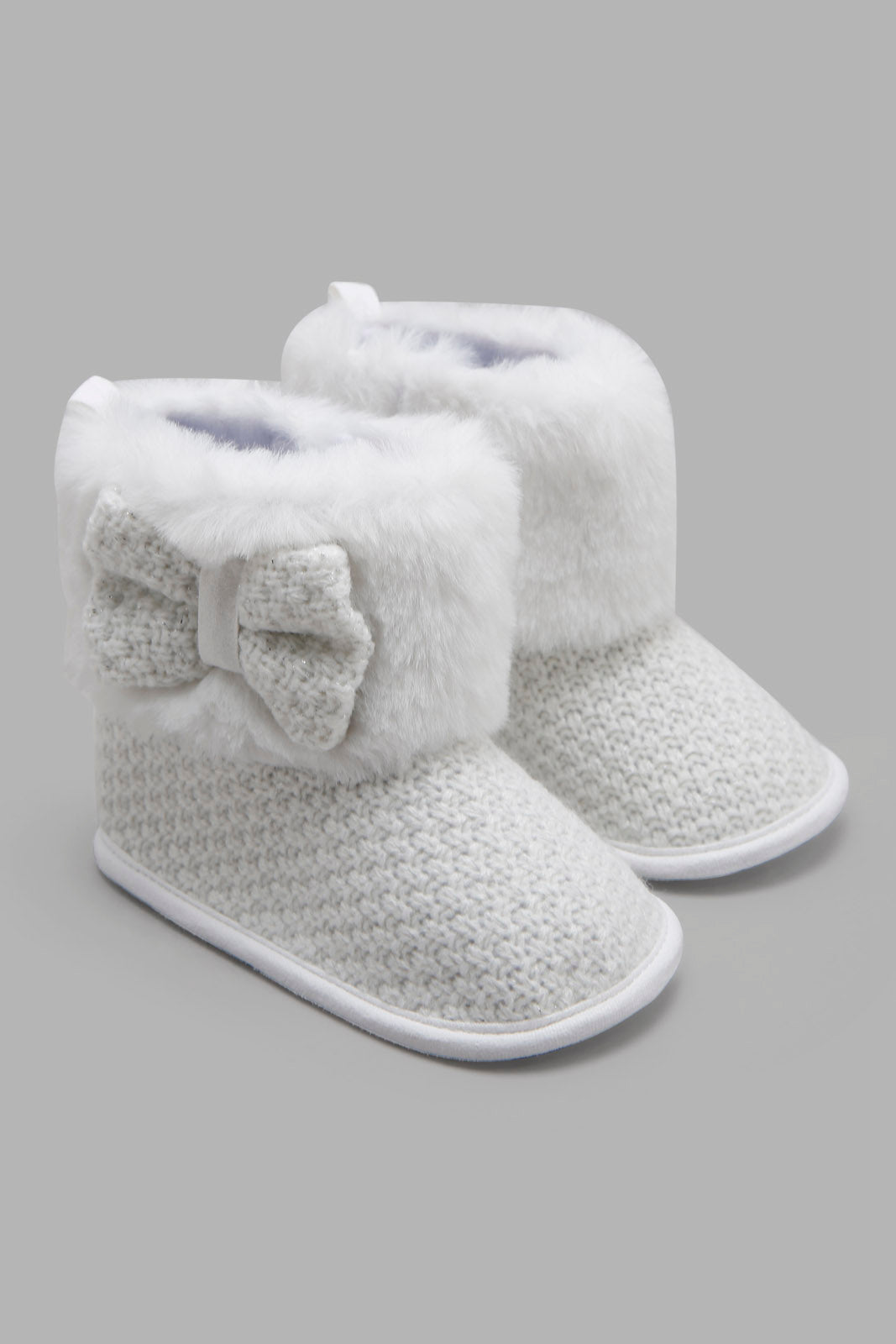 Redtag-White-Bow-Trim-Pram-Booties-Category:Boots,-Colour:White,-Deals:New-In,-Filter:Baby-Footwear-(0-to-18-Mths),-NBF-Boots,-New-In-NBF-FOO,-Non-Sale,-Section:Boys-(0-to-14Yrs),-W22A-Baby-0 to 18 Months