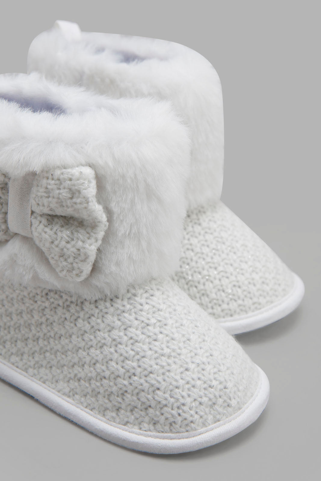 Redtag-White-Bow-Trim-Pram-Booties-Category:Boots,-Colour:White,-Deals:New-In,-Filter:Baby-Footwear-(0-to-18-Mths),-NBF-Boots,-New-In-NBF-FOO,-Non-Sale,-Section:Boys-(0-to-14Yrs),-W22A-Baby-0 to 18 Months