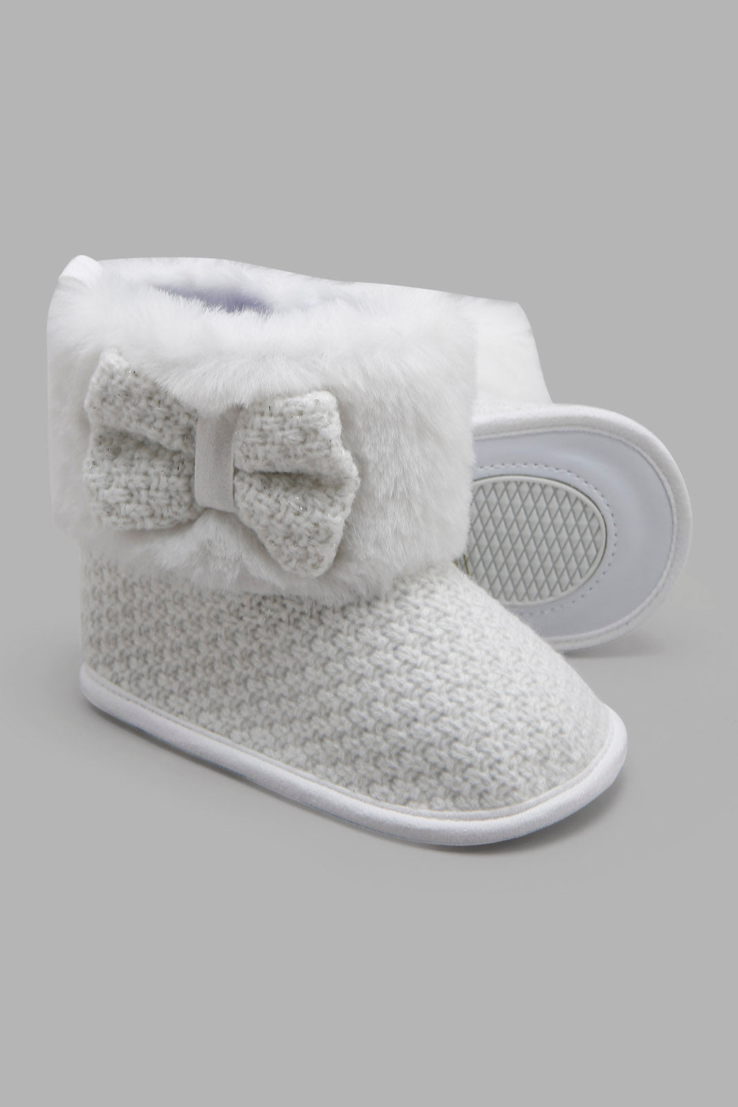 Redtag-White-Bow-Trim-Pram-Booties-Category:Boots,-Colour:White,-Deals:New-In,-Filter:Baby-Footwear-(0-to-18-Mths),-NBF-Boots,-New-In-NBF-FOO,-Non-Sale,-Section:Boys-(0-to-14Yrs),-W22A-Baby-0 to 18 Months