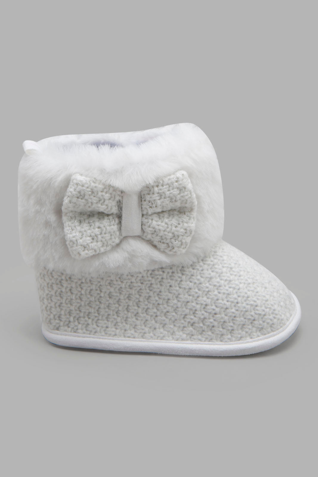 Redtag-White-Bow-Trim-Pram-Booties-Category:Boots,-Colour:White,-Deals:New-In,-Filter:Baby-Footwear-(0-to-18-Mths),-NBF-Boots,-New-In-NBF-FOO,-Non-Sale,-Section:Boys-(0-to-14Yrs),-W22A-Baby-0 to 18 Months