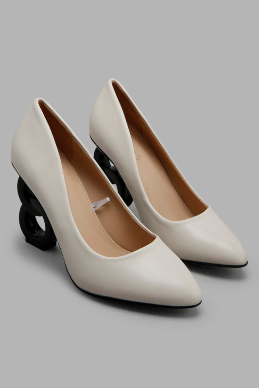 Redtag-Natural-Court-Shoe-With-Black-Link-Heel-Category:Formal-Shoes,-Colour:Beige,-Filter:Women's-Footwear,-New-In,-New-In-Women-FOO,-Non-Sale,-Section:Women,-W22O,-Women-Formal-Shoes-Women's-