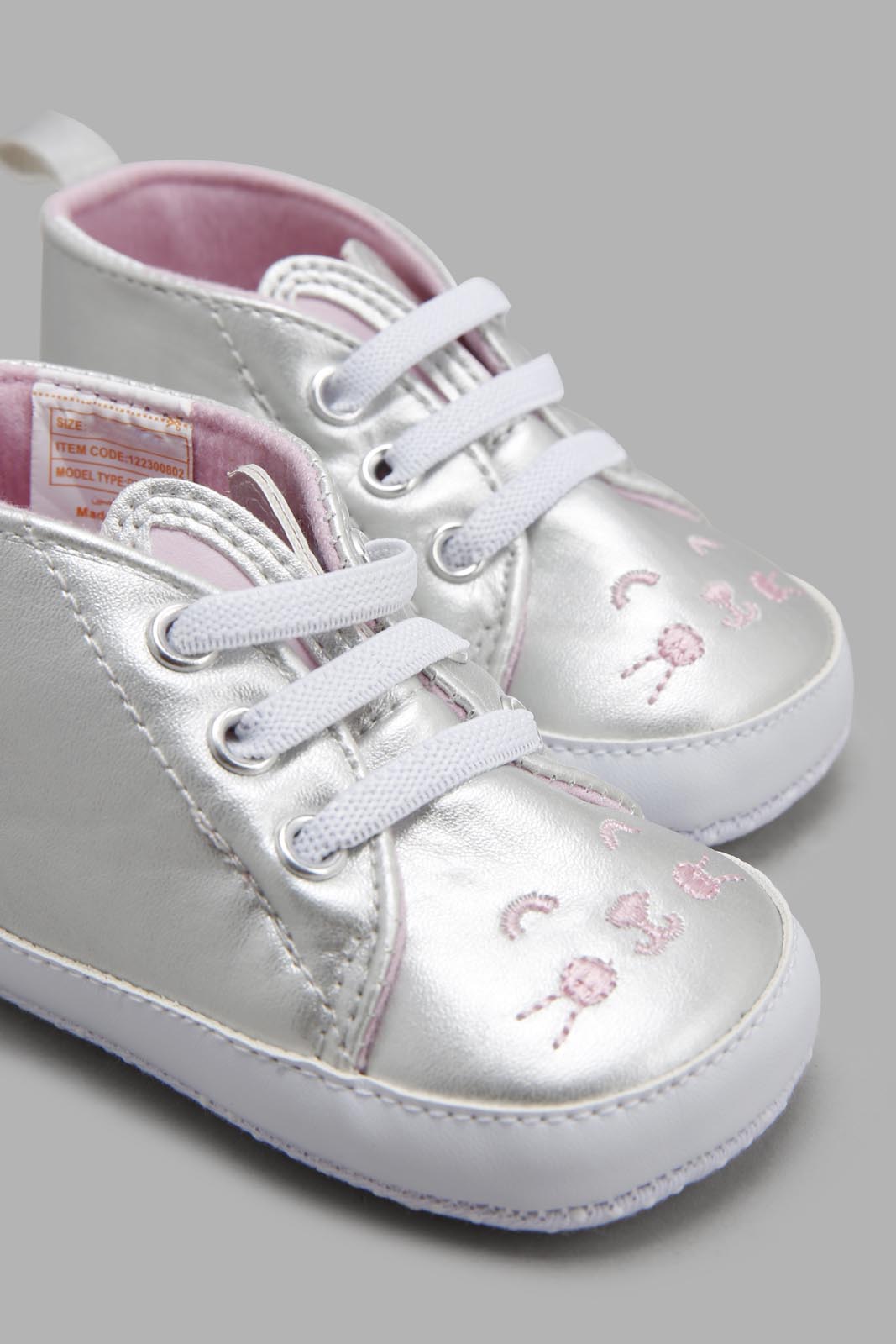Redtag-Sliver-Pram-Shoe-Category:Shoes,-Colour:Silver,-Deals:New-In,-Filter:Baby-Footwear-(0-to-18-Mths),-NBF-Shoes,-New-In-NBF-FOO,-Non-Sale,-Section:Boys-(0-to-14Yrs),-W22A-Baby-0 to 18 Months