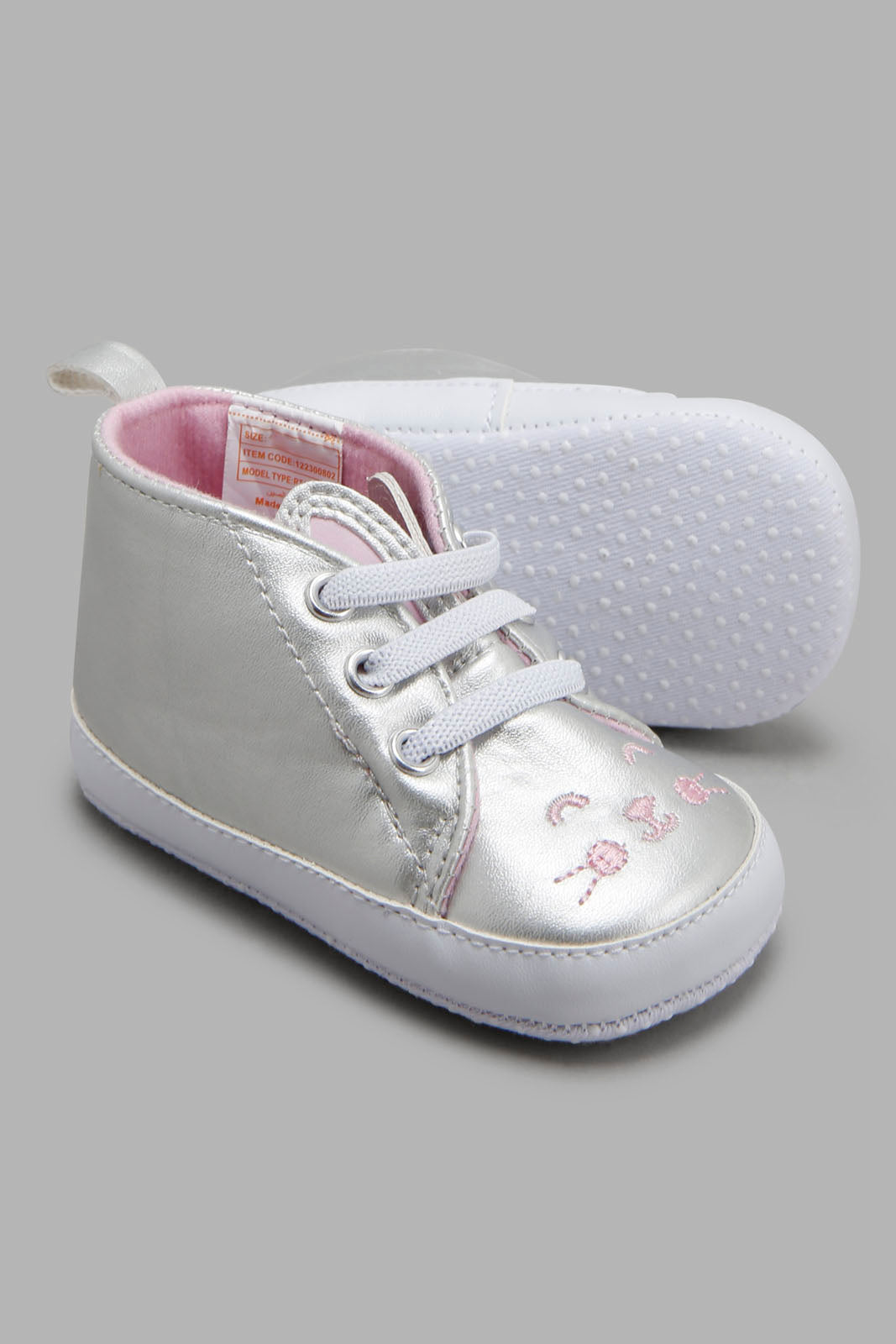 Redtag-Sliver-Pram-Shoe-Category:Shoes,-Colour:Silver,-Deals:New-In,-Filter:Baby-Footwear-(0-to-18-Mths),-NBF-Shoes,-New-In-NBF-FOO,-Non-Sale,-Section:Boys-(0-to-14Yrs),-W22A-Baby-0 to 18 Months