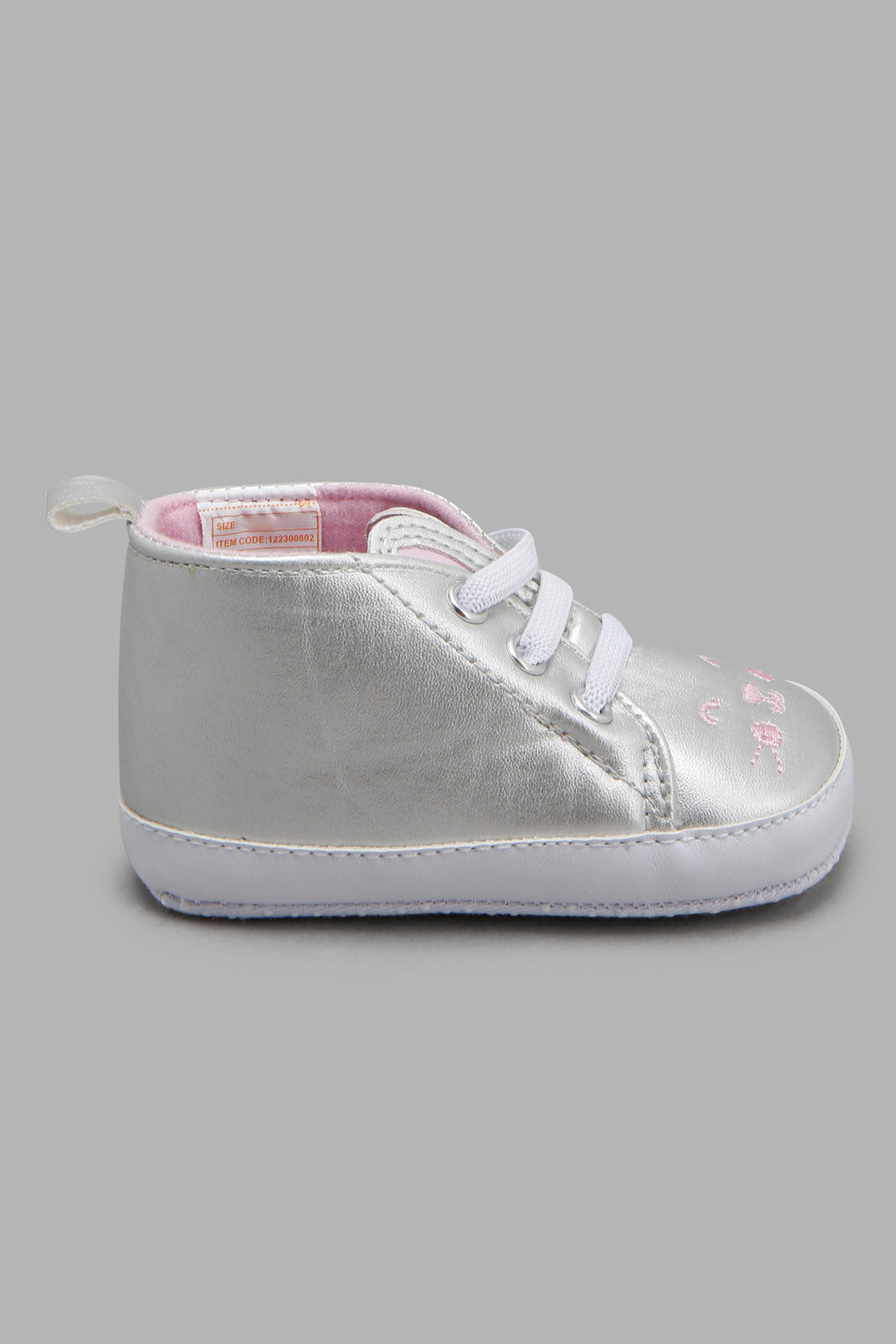 Redtag-Sliver-Pram-Shoe-Category:Shoes,-Colour:Silver,-Deals:New-In,-Filter:Baby-Footwear-(0-to-18-Mths),-NBF-Shoes,-New-In-NBF-FOO,-Non-Sale,-Section:Boys-(0-to-14Yrs),-W22A-Baby-0 to 18 Months