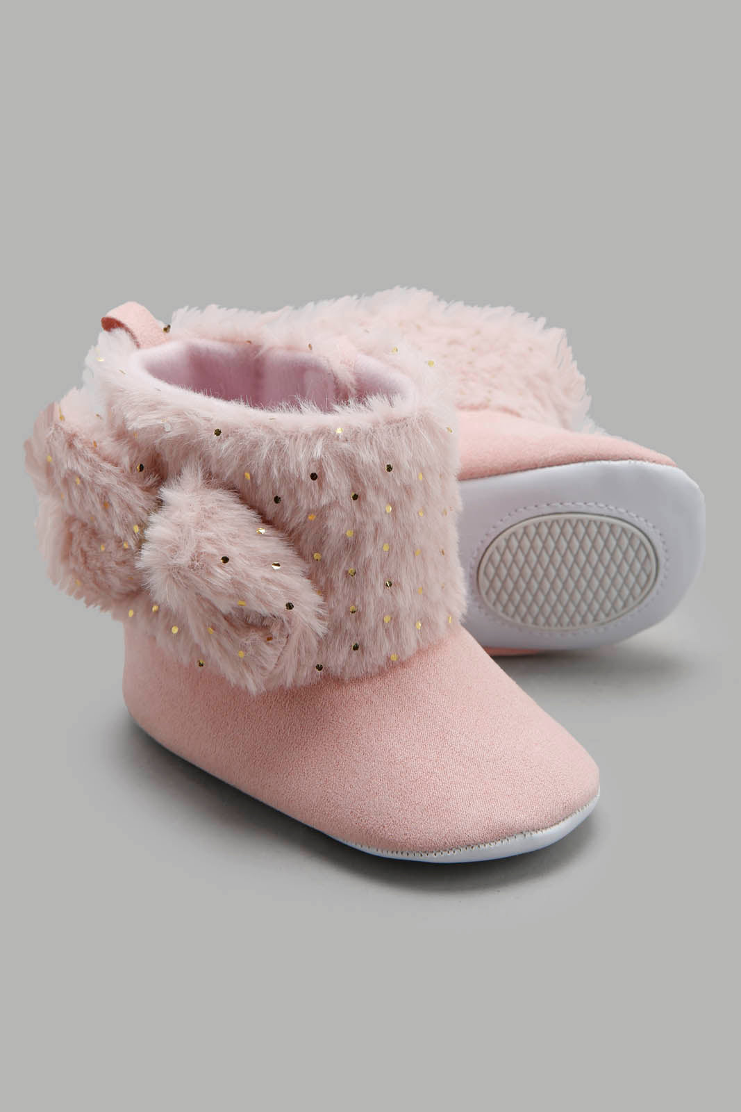Redtag-Pink-Faux-Fur-Pram-Booties-Category:Boots,-Colour:Pink,-Deals:New-In,-Filter:Baby-Footwear-(0-to-18-Mths),-NBF-Boots,-New-In-NBF-FOO,-Non-Sale,-Section:Boys-(0-to-14Yrs),-W22B-Baby-0 to 18 Months