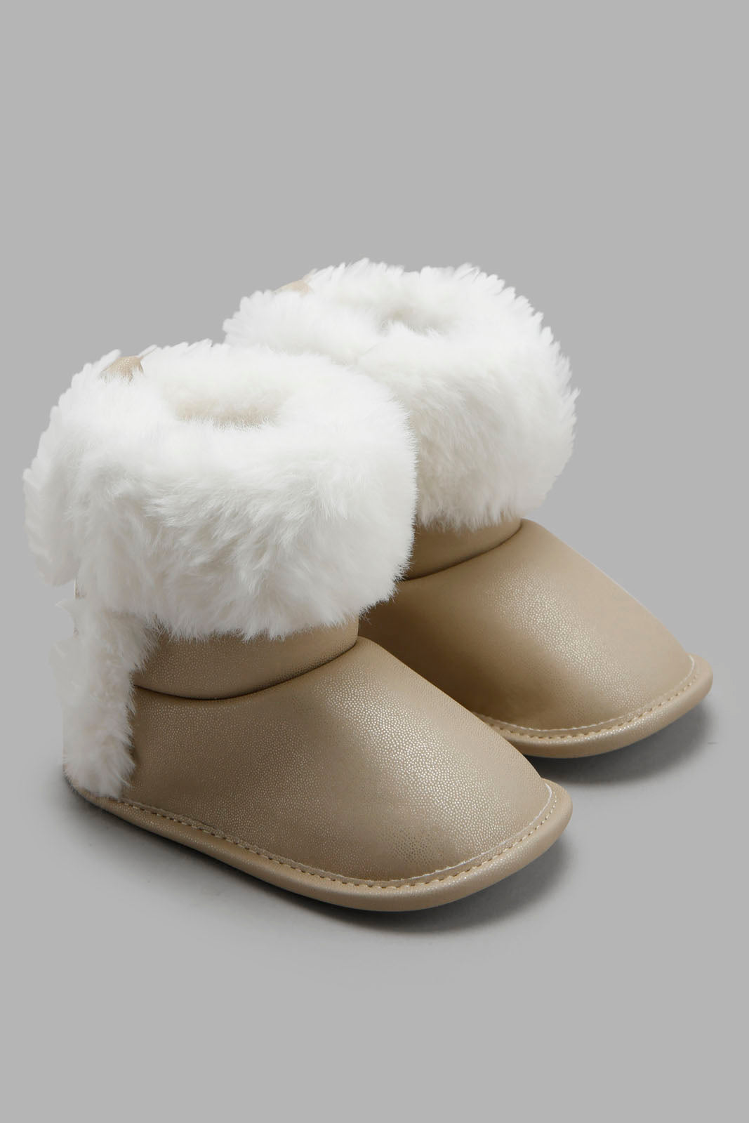 Redtag-Gold-Faux-Fur-Pram-Booties-Category:Boots,-Colour:Gold,-Deals:New-In,-Filter:Baby-Footwear-(0-to-18-Mths),-NBF-Boots,-New-In-NBF-FOO,-Non-Sale,-Section:Boys-(0-to-14Yrs),-W22B-Baby-0 to 18 Months