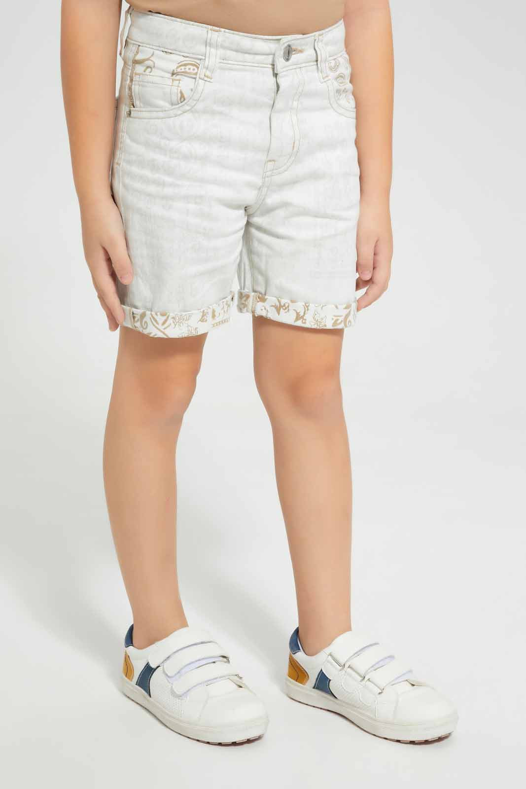 Redtag-White-Reverse-Printed-Denim-Short-BOY-Shorts,-Category:Shorts,-Colour:White,-Deals:New-In,-EID,-Filter:Boys-(2-to-8-Yrs),-New-In-BOY-APL,-Non-Sale,-Section:Boys-(0-to-14Yrs),-W22O-Boys-2 to 8 Years