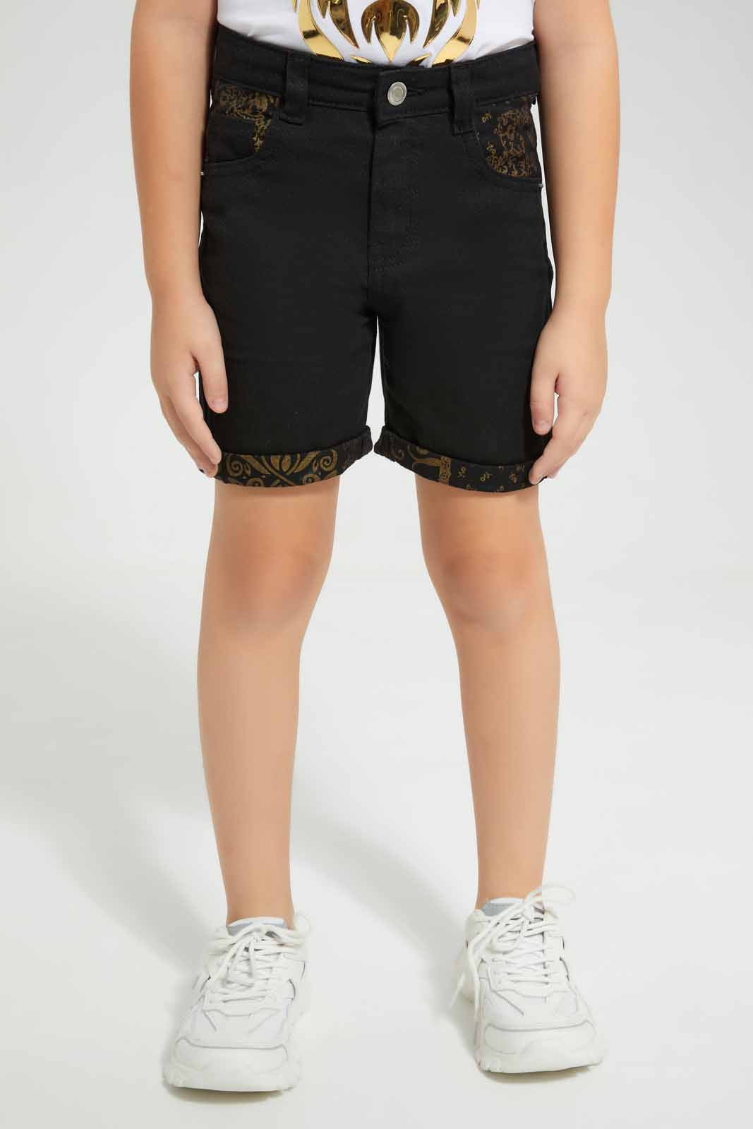 Redtag-Black-Reverse-Printed-Denim-Short-BOY-Shorts,-Category:Shorts,-Colour:Black,-Deals:New-In,-EID,-Filter:Boys-(2-to-8-Yrs),-New-In-BOY-APL,-Non-Sale,-Section:Boys-(0-to-14Yrs),-W22O-Boys-2 to 8 Years