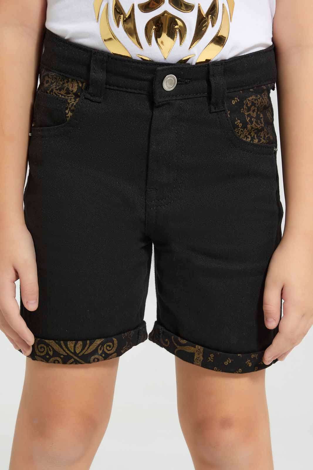 Redtag-Black-Reverse-Printed-Denim-Short-BOY-Shorts,-Category:Shorts,-Colour:Black,-Deals:New-In,-EID,-Filter:Boys-(2-to-8-Yrs),-New-In-BOY-APL,-Non-Sale,-Section:Boys-(0-to-14Yrs),-W22O-Boys-2 to 8 Years