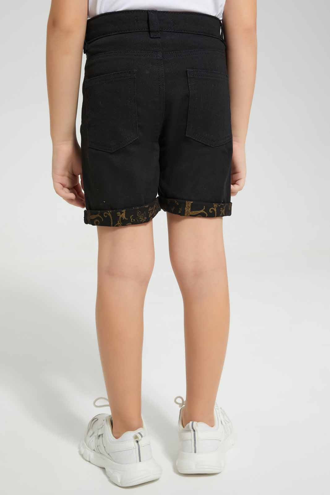 Redtag-Black-Reverse-Printed-Denim-Short-BOY-Shorts,-Category:Shorts,-Colour:Black,-Deals:New-In,-EID,-Filter:Boys-(2-to-8-Yrs),-New-In-BOY-APL,-Non-Sale,-Section:Boys-(0-to-14Yrs),-W22O-Boys-2 to 8 Years