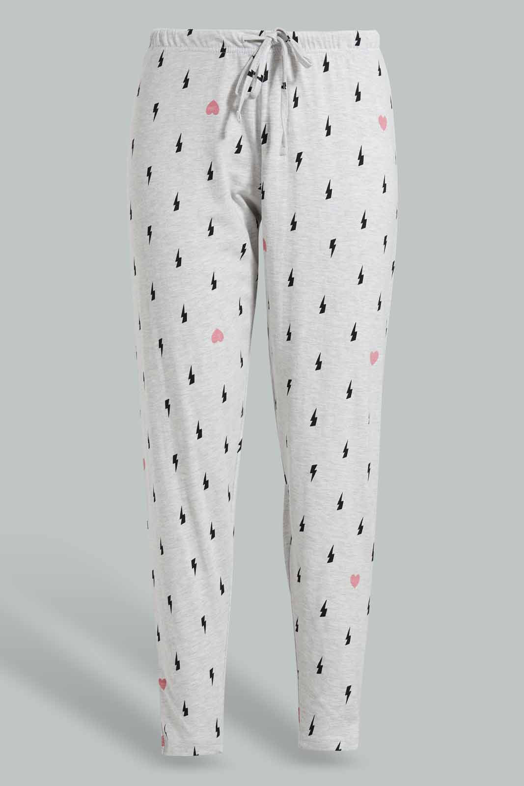 Redtag-Mid-Grey-Melange-Moon-All-Over-Printed-Pyjama-Set-Category:Pyjama-Sets,-Colour:Grey,-Deals:New-In,-Filter:Women's-Clothing,-New-In-Women-APL,-Non-Sale,-Section:Women,-TBL,-W22O,-Women-Pyjama-Sets--