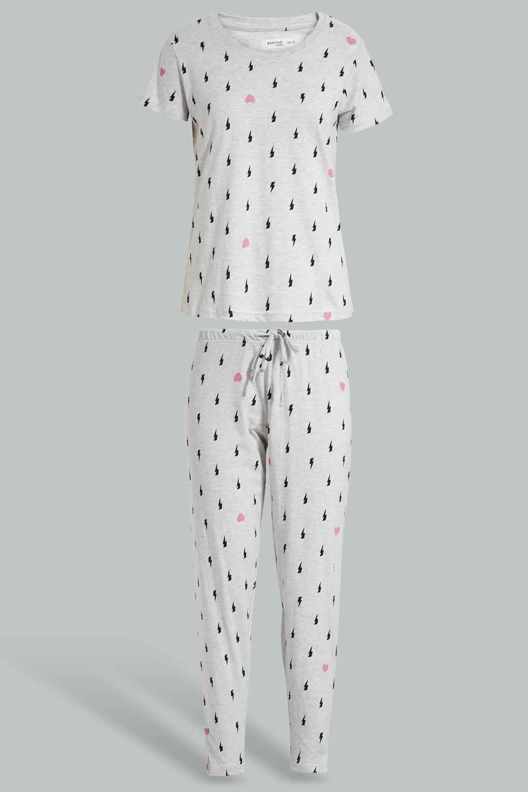Redtag-Mid-Grey-Melange-Moon-All-Over-Printed-Pyjama-Set-Category:Pyjama-Sets,-Colour:Grey,-Deals:New-In,-Filter:Women's-Clothing,-New-In-Women-APL,-Non-Sale,-Section:Women,-TBL,-W22O,-Women-Pyjama-Sets--