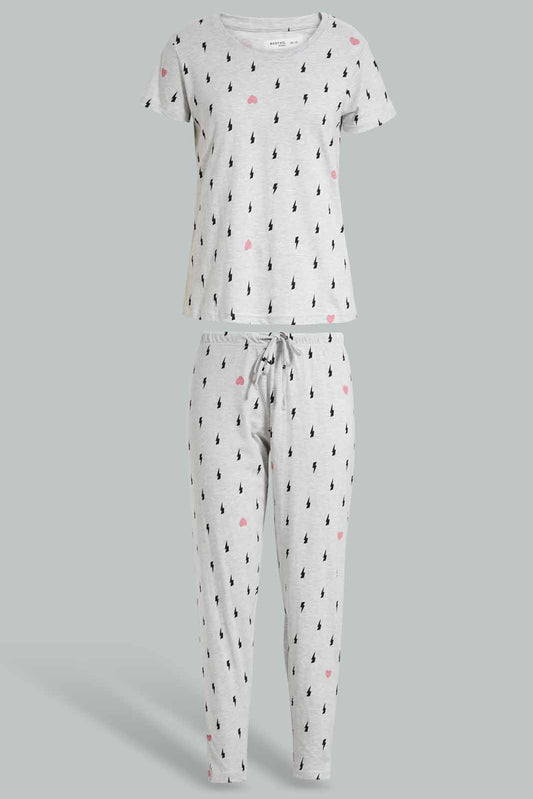 Redtag-Mid-Grey-Melange-Moon-All-Over-Printed-Pyjama-Set-Category:Pyjama-Sets,-Colour:Grey,-Deals:New-In,-Filter:Women's-Clothing,-New-In-Women-APL,-Non-Sale,-Section:Women,-TBL,-W22O,-Women-Pyjama-Sets--
